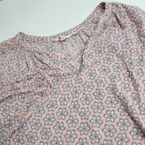 Boden Women's Size 6 Long Sleeve Blue Pink Floral Viscose Shirt‎ Tunic